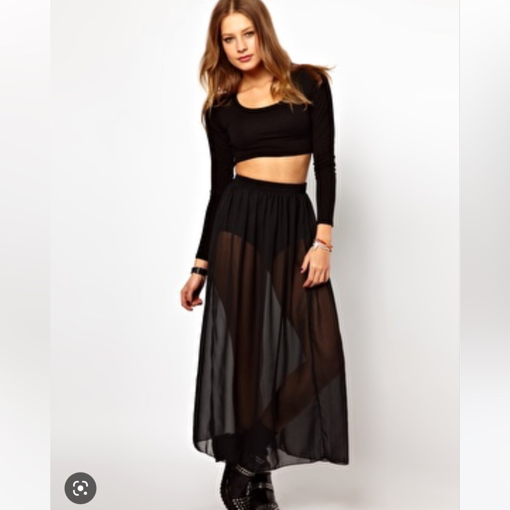 One size American apparel long sheer black skirt